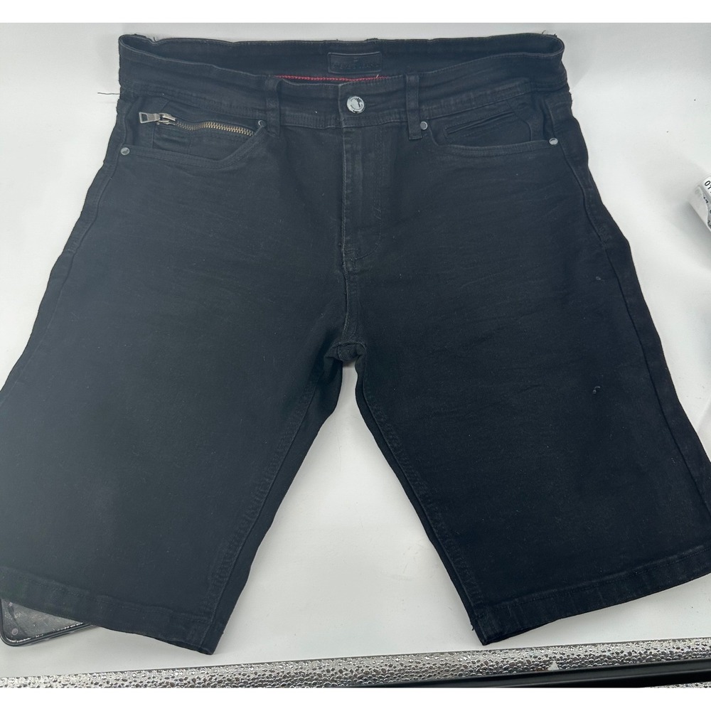 Steve's Jeans Mens Black Denim Shorts Size 32 Stretch Zipper Detail Casual